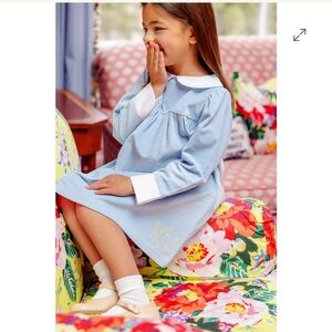 Light Blue Long Sleeve Velvet Dress with White Collar